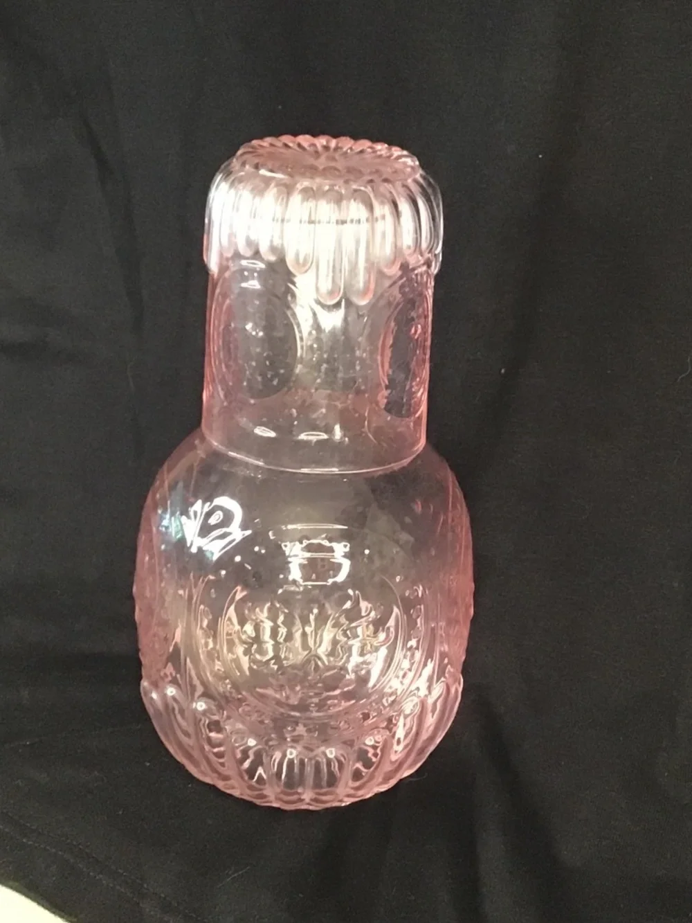 Pink Bedside Water Carefe & Glass Set. Crystal Night Pitcher & Tumbler Bathroom